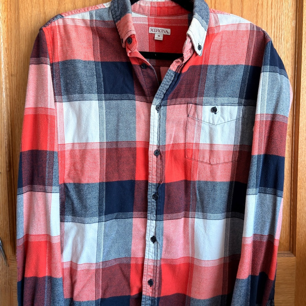 Merona Men’s or Women’s flannel Plaid Shirt in Red and Blue
